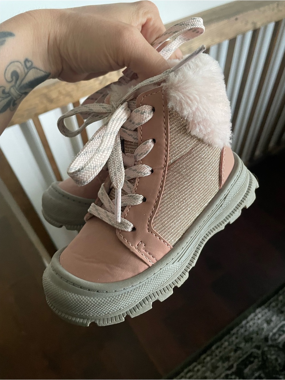 Kids Pink Faux-Fur Ankle Boots - Lightweight Casual Shoes